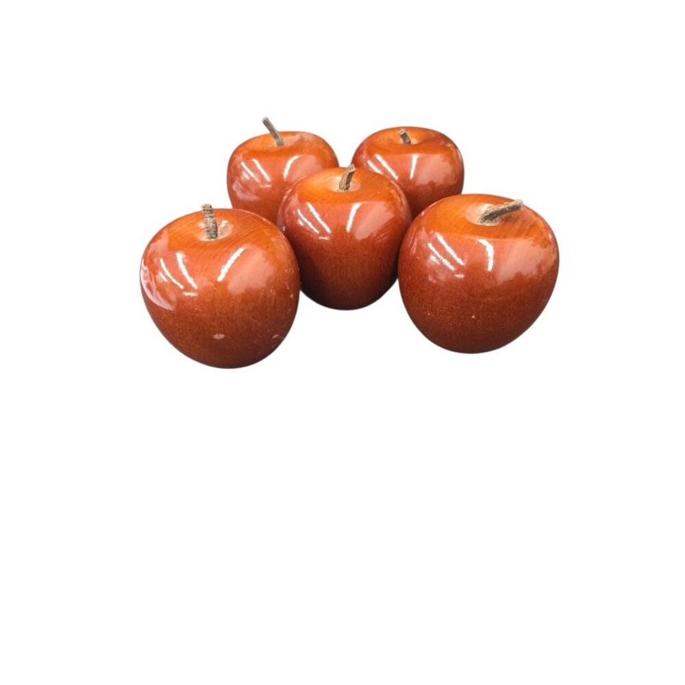 Life Size Brown Decorative Wooden Apples Set Of 5 Vintage